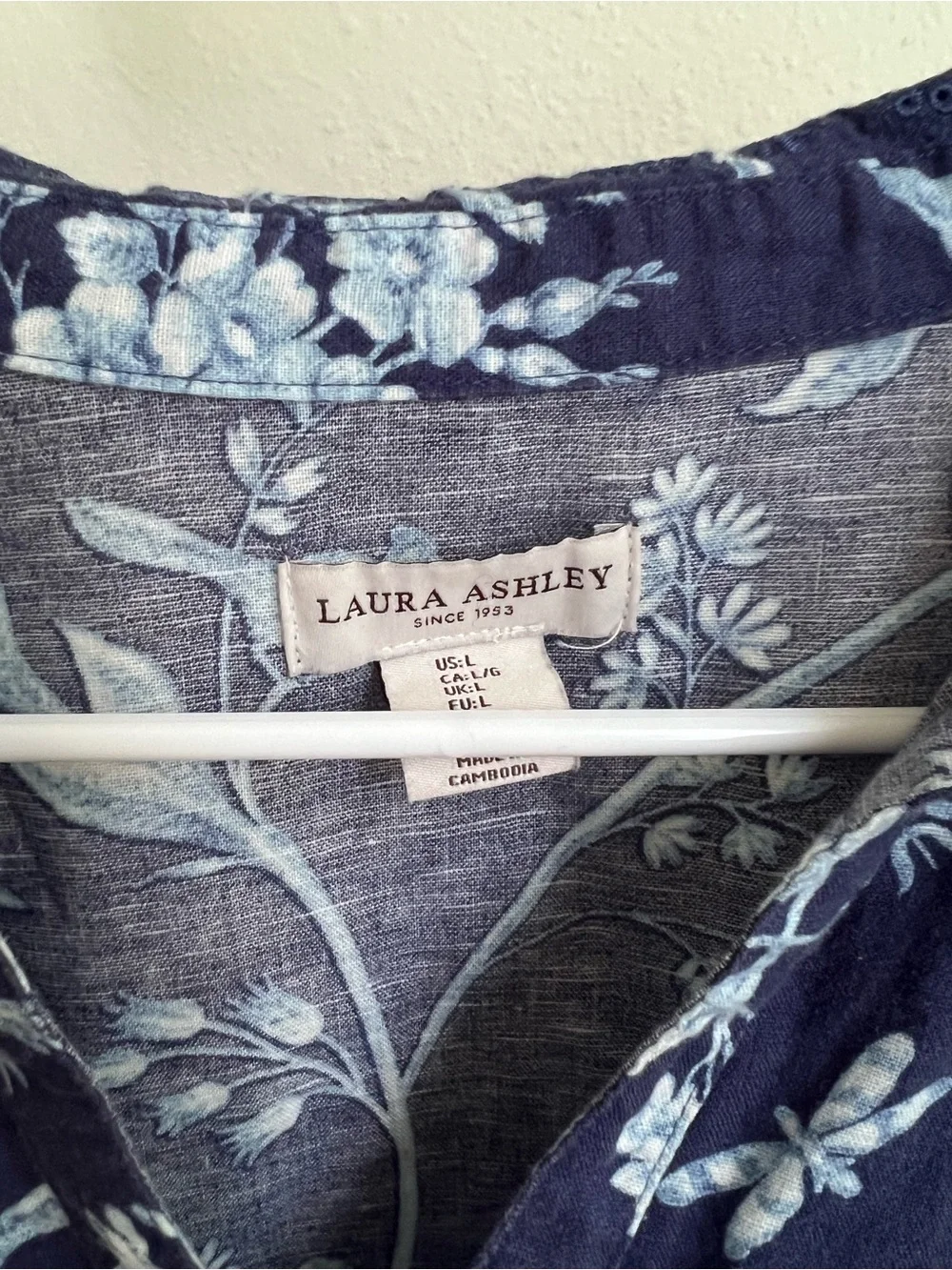 Laura Ashley Navy and Light Blue Floral Button-Down Shirt - Picture 2 of 5